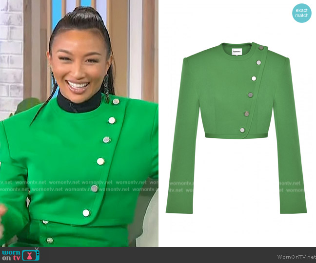 George Keburia Cropped Blazer with Diagonal Buttons worn by Jeannie Mai on Sherri