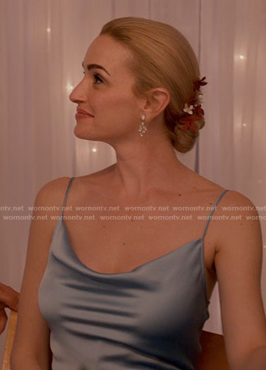 Georgia’s blue satin cowl neck dress on Ginny & Georgia