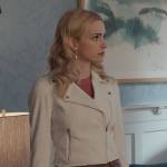 Georgia’s white leather moto jacket and brown leather pants on Ginny & Georgia