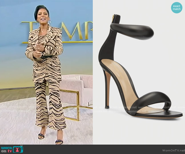 Gianvito Rossi Bijoux 105mm Puffy Napa Ankle-Cuff High-Heel Sandals worn by Tamron Hall on Tamron Hall Show