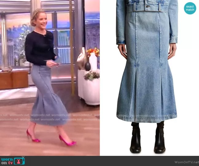 Khaite Levine Denim Skirt worn by Sara Haines on The View