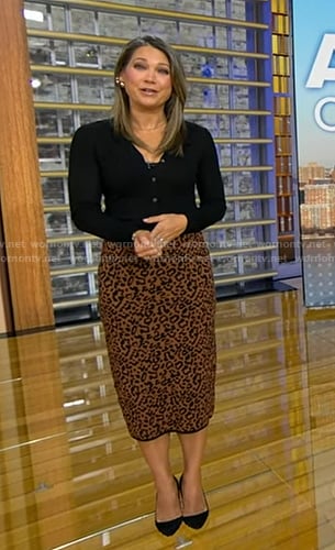 Ginger’s brown leopard knit skirt on Good Morning America