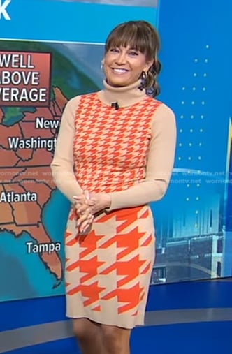 Ginger’s houndstooth turtleneck sweater and skirt on Good Morning America