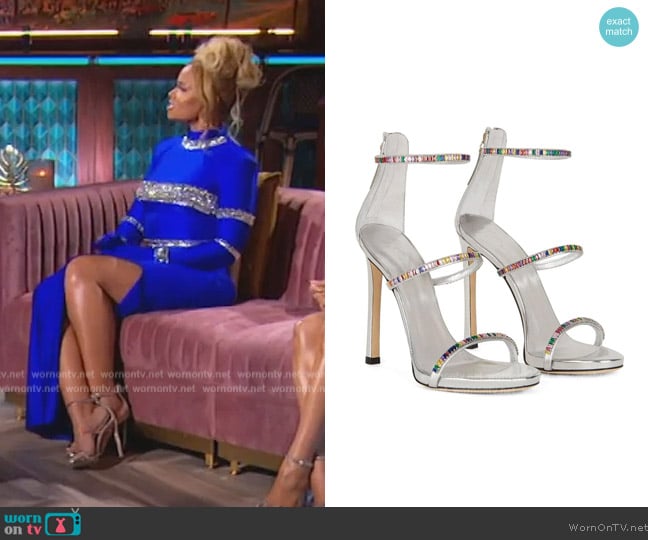 Giuseppe Zanotti Harmony crystal-embellished 120mm sandals worn by Gizelle Bryant on The Real Housewives of Potomac