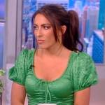 Alyssa’s green satin tie neck dress on The View