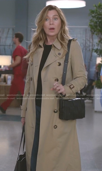 Meredith’s beige trench coat on Greys Anatomy
