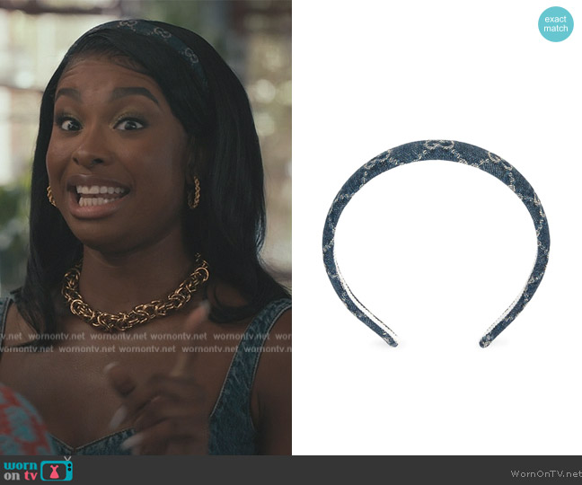 Gucci GG supreme denim hair band worn by Hilary Banks (Coco Jones) on Bel-Air