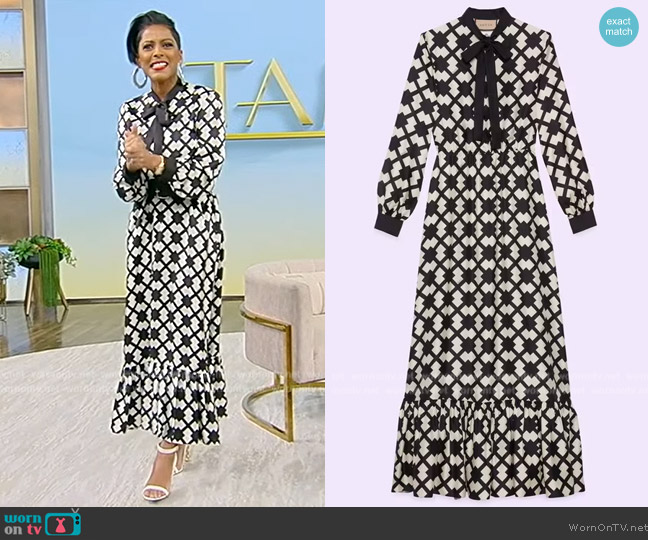 Gucci Rhombus tile-print silk-twill maxi dress worn by Tamron Hall on Tamron Hall Show