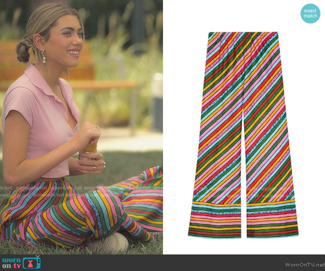 Gucci x Ken Scott striped wide-leg trousers worn by Lauryn (Amelie Zilber) on Grown-ish
