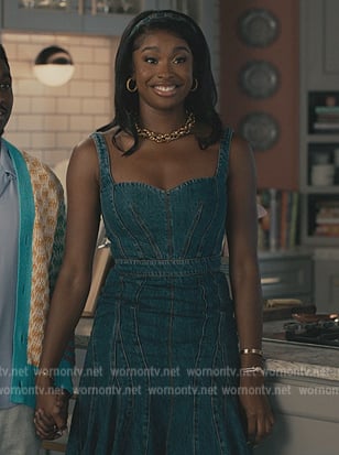 Hilary’s denim sweetheart dress on Bel-Air
