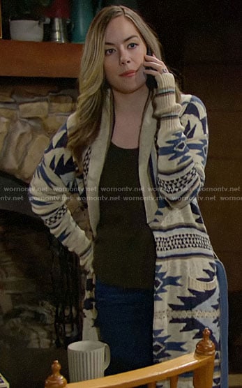 Hope’s long patterend cardigan on The Bold and the Beautiful