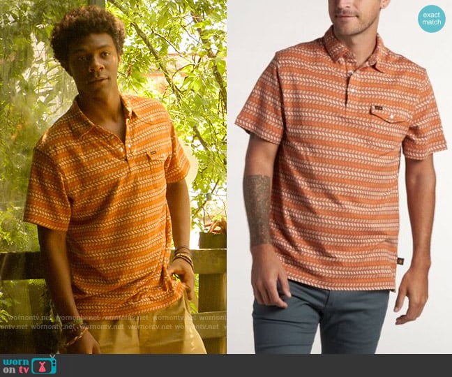 Howler Brothers Ranchero Polo Shirt in Illusion Clay worn by Pope (Jonathan Daviss) on Outer Banks
