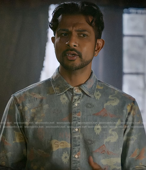 Jay’s printed denim shirt on Ghosts