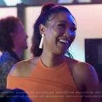 Iris’s orange knit halter dress on The Flash