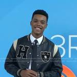 Jabari Banks’s black leather varsity jacket on Today