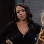Jada’s black v-neck henley top on Days of our Lives