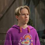 Jake’s purple lunch print hoodie on Bunkd