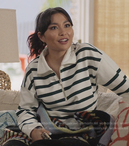 Jamie’s white striped half zip sweater on All American