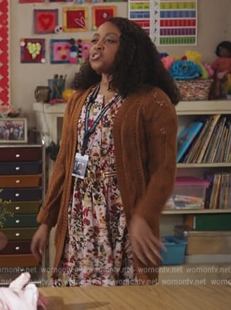 Janine’s pink floral print dress on Abbott Elementary