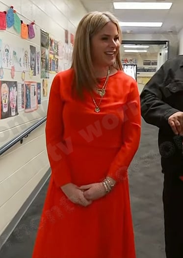 Jenna’s red long sleeve midi dress on Today
