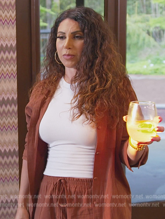Jennifer’s brown shirt and short set on The Real Housewives of New Jersey
