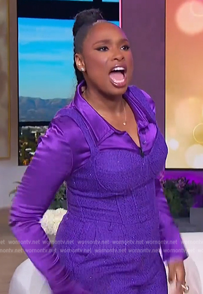 Jennifer Hudson’s purple tweed top and pants on The Jennifer Hudson Show