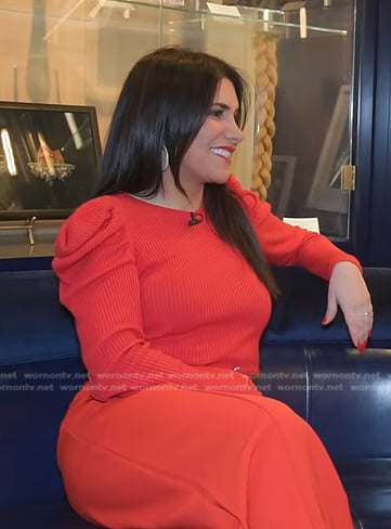 Joelle Garguilo’s red ribbed puff sleeve sweater on Today