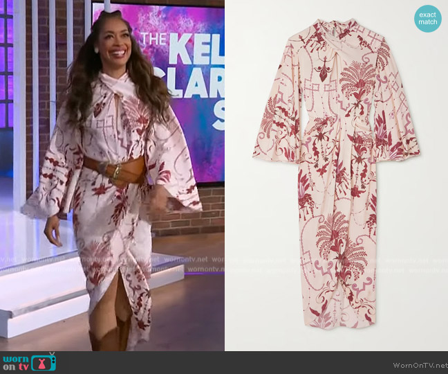 Johanna Ortiz Ancient Palms cutout printed silk crepe de chine maxi dress worn by Gina Torres on The Kelly Clarkson Show