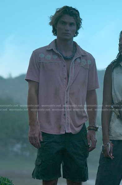 John B’s pink terry cloth shirt with flowers on Outer Banks
