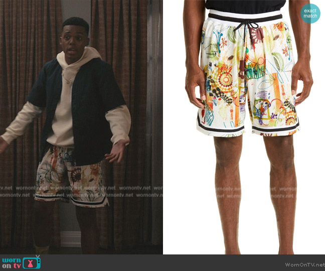 John Elliott Game Scribble Print Shorts worn by Will Smith (Jabari Banks) on Bel-Air