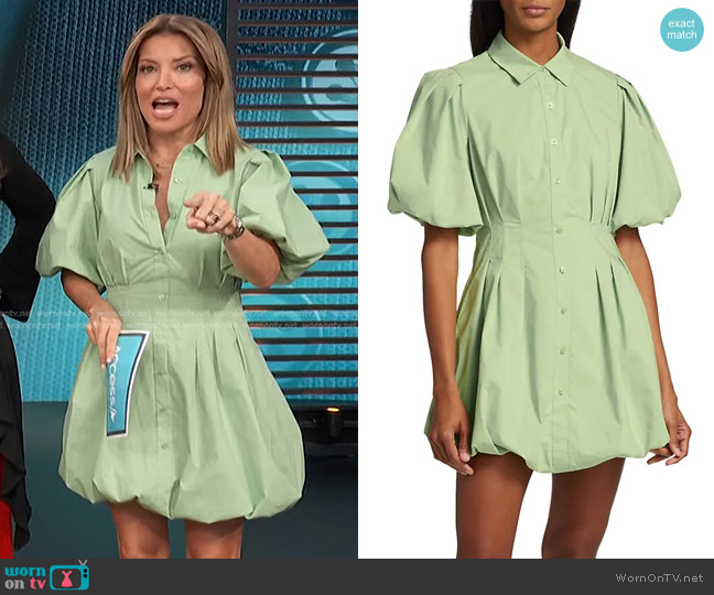 Jonathan Simkhai Cleo Pleated Puff-Sleeve Minidress worn by Kit Hoover on Access Hollywood