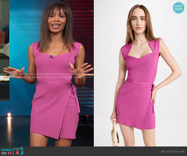 Jonathan Simkhai Covina Compact Rib Mini Wrap Dress worn by Zuri Hall on Access Hollywood