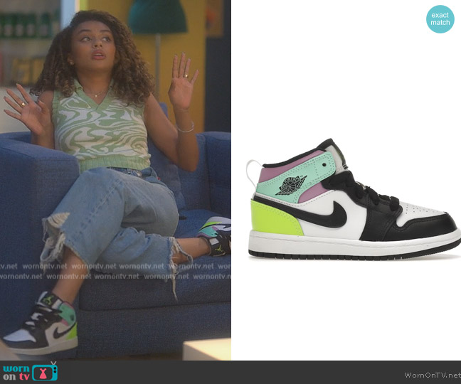 Jordan Pastel Black Toe worn by Kiela (Daniella Perkins) on Grown-ish