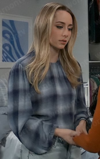 Josslyn’s blue plaid top on General Hospital