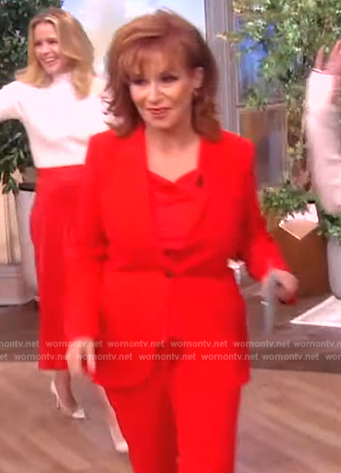 Joy’s red satin cami and blazer on The View