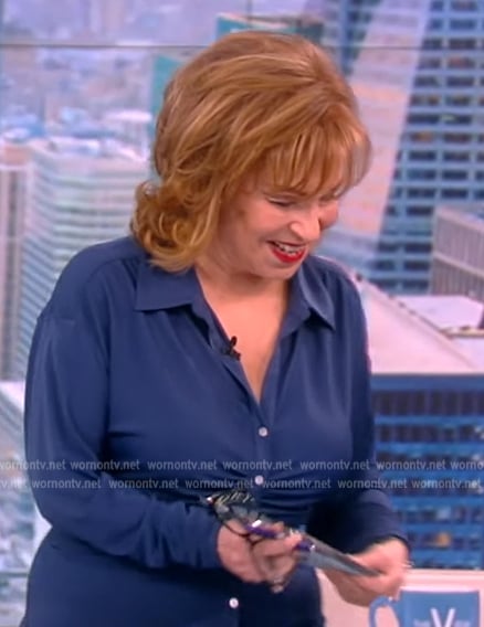 Joy’s blue ruched button down blouse on The View