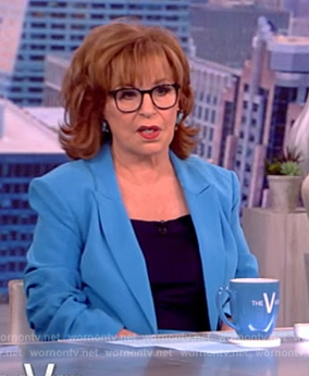 Joy’s blue ruched sleeve blazer on The View
