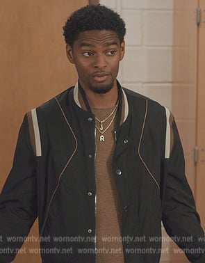 JR’s black contrast stripe bomber jacket on All American Homecoming