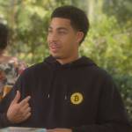 Junior’s black Bitcoin logo hoodie on Grown-ish