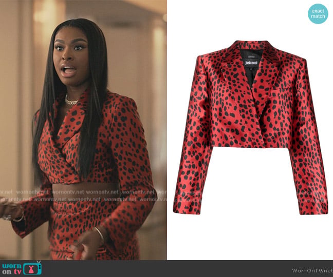 Just Cavalli Leopard-print Cropped Blazer worn by Hilary Banks (Coco Jones) on Bel-Air