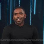 Justin’s black textured sweater on E! News