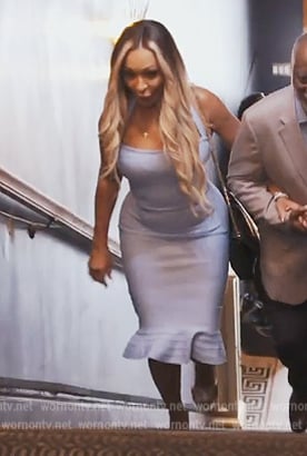 Karen’s blue mermaid hem dress on The Real Housewives of Potomac