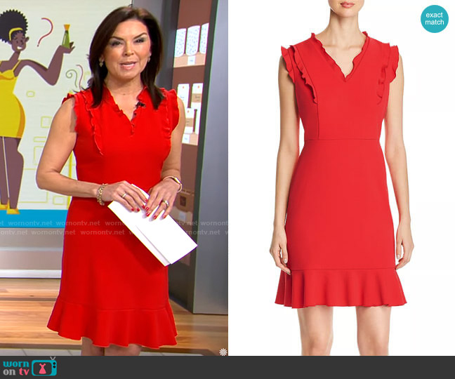 Karl Lagerfeld Sleeveless Ruffle-Trim Dress worn by Meg Oliver on CBS Mornings