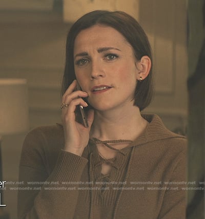 Kate’s brown lace-up sweater on You