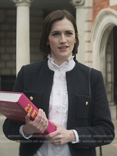 Kate’s tweed jacket and ruffle blouse on You