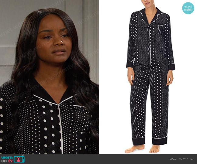 Kate Spade Dot Print Pajama Set worn by Chanel Dupree (Raven Bowens) on Days of our Lives