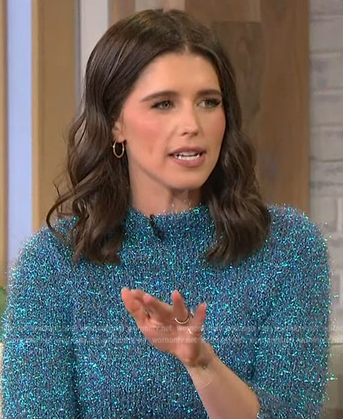Katherine Schwarzenegger’s blue metallic sweater and pants on Sherri