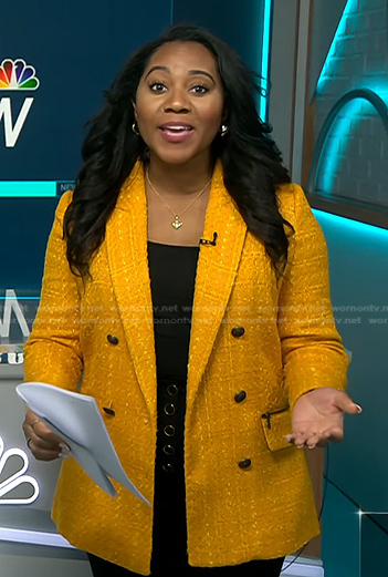 Kay Angrum’s yellow tweed blazer on NBC News Daily