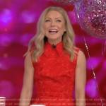 Kelly’s red floral embroidered sleeveless dress on Live with Kelly and Ryan