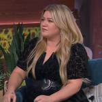 Kelly’s black floral velvet mini dress on The Kelly Clarkson Show